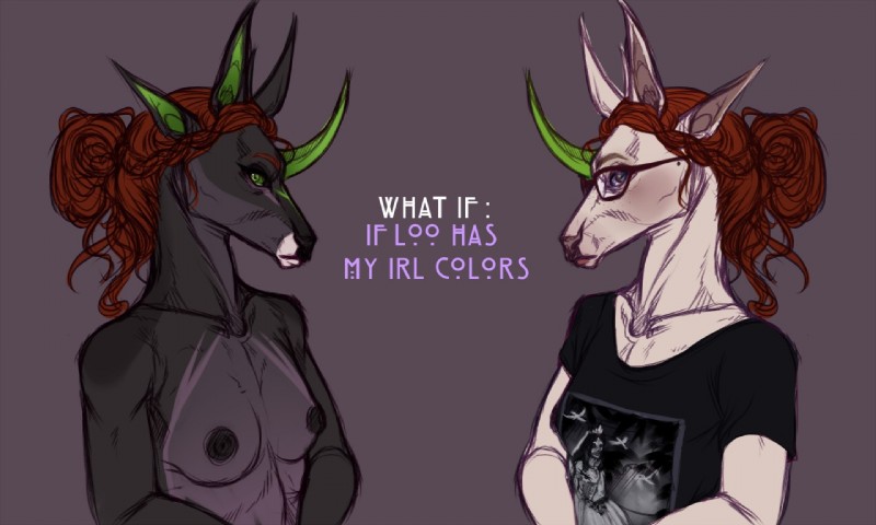 anthro breasts clothed clothing duo eyewear female glasses horn looking_at_viewer nipples small_breasts adeloo mythology equid equine mammal mythological_creature mythological_equine unicorn 5:3 sketch