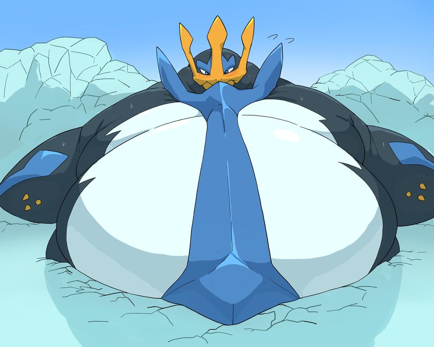 anthro beak belly black_body broken_ice feral flippers ice male morbidly_obese obese overweight simple_background solo standing stuck trapped white_belly zephy_03 nintendo pokemon avian bird empoleon generation_4_pokemon penguin pokemon_(species) 5:4 hi_res