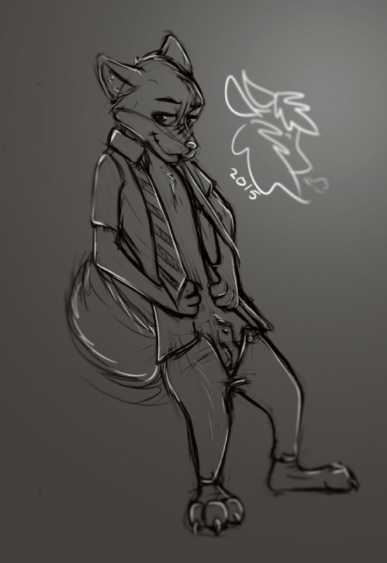 animal_genitalia anthro biped clothed clothing fully_sheathed genitals loose_necktie male necktie partially_clothed sheath solo tail year kazzyboii disney zootopia nick_wilde canid canine fox mammal red_fox true_fox 2015 hi_res