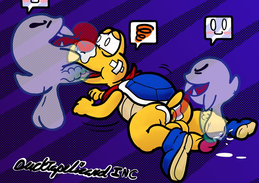 anal anthro bandage ejaculation emote floating_head_creature group invisible licking male male/male oral oral_penetration penetration rimming sex status_effect tongue tongue_out trio ducktape_lizard_inc mario_bros nintendo paper_mario kooper boo_(mario) ghost koopa koopa_troopa scalie spirit undead hi_res