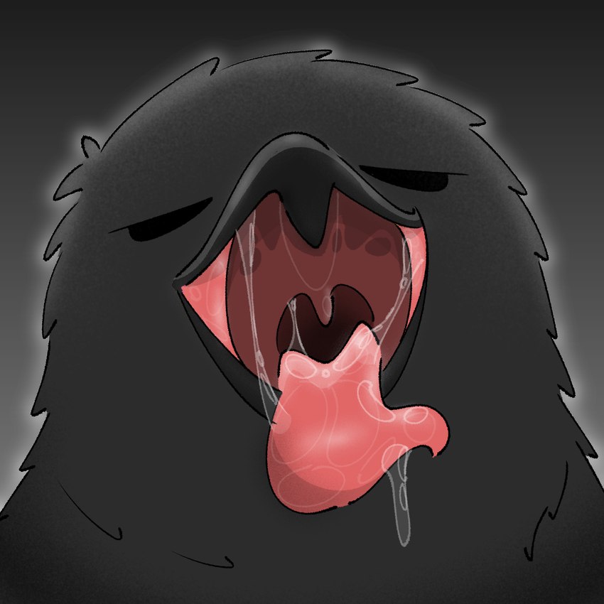 ambiguous_gender anthro beak black_beak black_body black_feathers bodily_fluids feathers feral mouth_shot open_mouth saliva saliva_on_tongue saliva_string solo uvula jtay avian bird black_bird corvid corvus_(genus) crow oscine passerine 1:1 hi_res