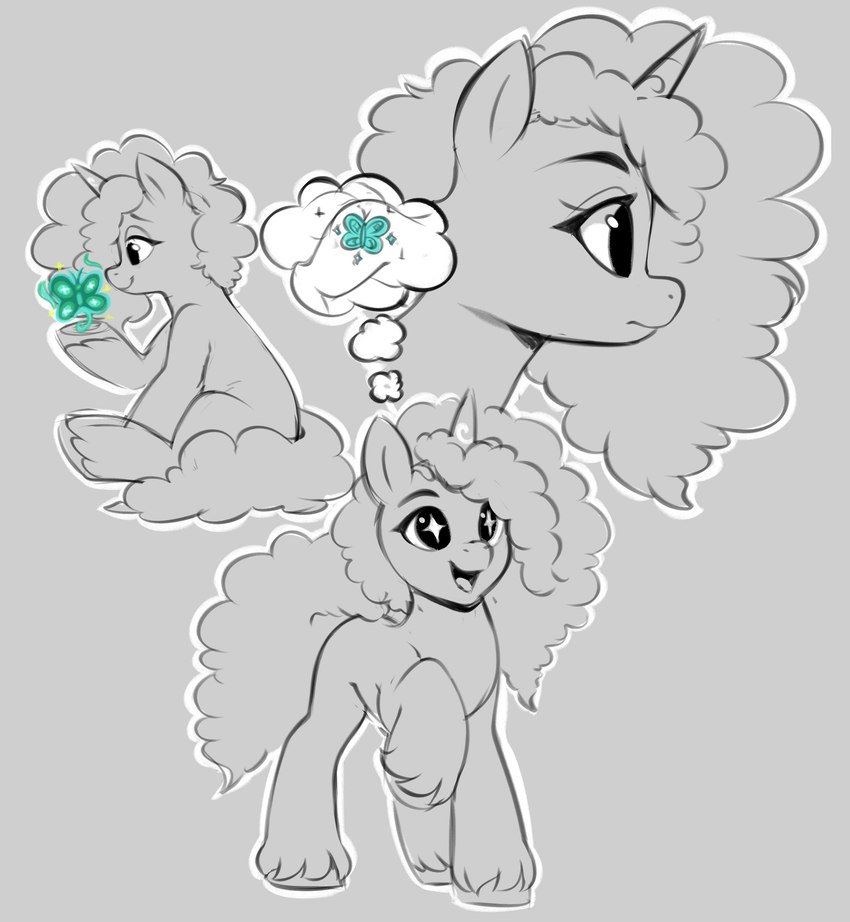 black_eyes cutie_mark eyebrows female feral fetlocks fur hair hooves horn open_mouth open_smile raised_hoof smile solo unicorn_horn ask-colorsound hasbro mlp_g5 my_little_pony mythology misty_brightdawn_(mlp) equid equine mammal mythological_creature mythological_equine unicorn absurd_res greyscale hi_res monochrome multiple_images