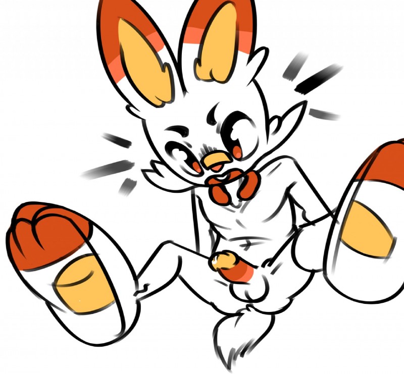 anthro anthrofied balls fur genitals male nude open_mouth paws penis pokemorph shocked simple_background solo surprise white_background white_body white_fur mysticfluff nintendo pokemon generation_8_pokemon lagomorph leporid mammal pokemon_(species) rabbit scorbunny 2019 digital_media_(artwork)