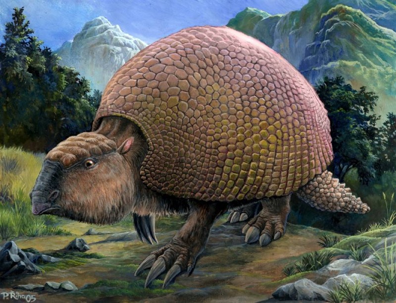 ambiguous_gender detailed_background feral mountain nature outside sky solo yellow_eyes pavel_riha armadillo glyptodon glyptodont mammal prehistoric_species xenarthran 2005