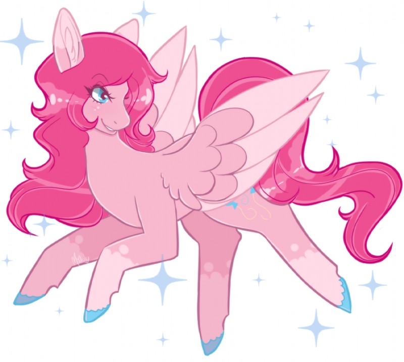 blue_eyes cutie_mark feral fur hair hooves pink_body pink_fur pink_hair solo sparkles wings cardiaivy friendship_is_magic hasbro my_little_pony mythology pinkie_pie_(mlp) equid equine mammal mythological_creature mythological_equine pegasus