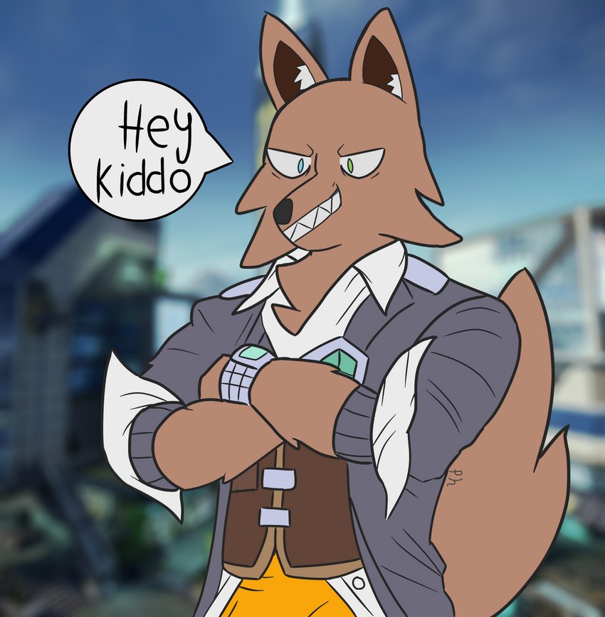 anthro big_tail chest_tuft clothed clothing cursed_image fur hair humor inner_ear_fluff male sharp_teeth smile solo tail teeth tuft phant0mhat 2k_games borderlands handsome_jack canid canine canis mammal wolf digital_media_(artwork) hi_res sketch