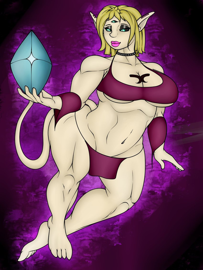 3_eyes barefoot bottomwear clothed clothing feet female gem green_sclera loincloth multi_eye navel pupils skimpy slit_pupils solo tail tail_gem maxhe alien animal_humanoid felid felid_humanoid humanoid jenexian mammal mammal_humanoid 2022 3:4 digital_media_(artwork) hi_res