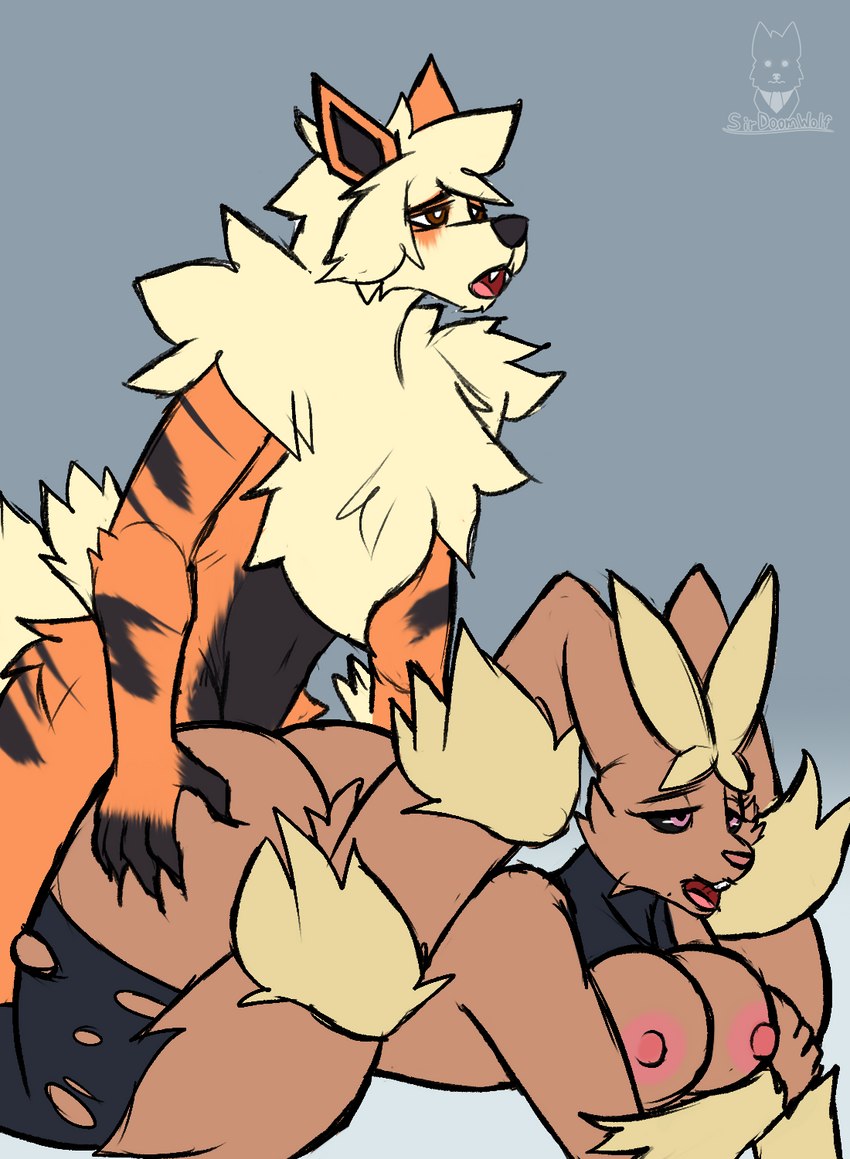 all_fours anthro breasts doggystyle duo female from_behind_position male male/female male_penetrating nipples penetration sex sirdoomwolf nintendo pokemon arcanine canid generation_1_pokemon generation_6_pokemon mammal mega_evolution mega_lopunny pokemon_(species) hi_res