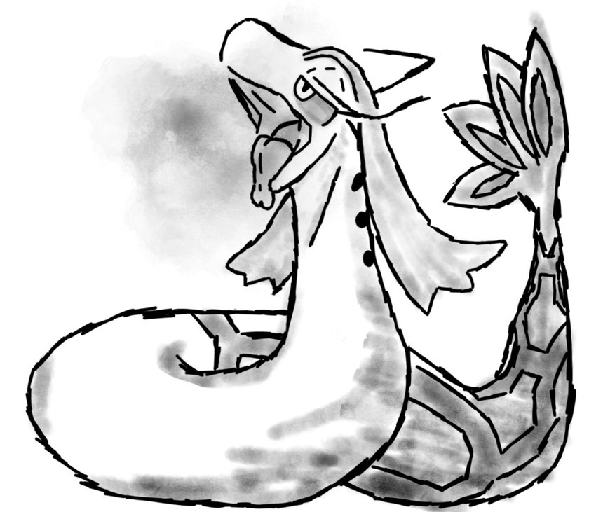 breath female feral open_mouth solo teasing throat warm_breath yoshimochi_(artist) nintendo pokemon generation_3_pokemon milotic pokemon_(species) reptile scalie snake monochrome