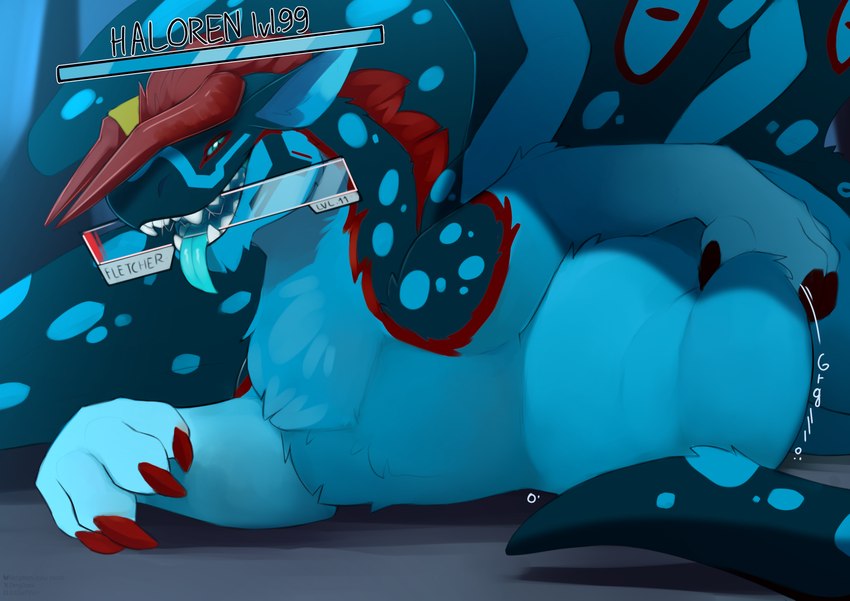 belly bite claws cracked_glass gameplay_mechanics gui health_bar male oral_vore paw_on_belly size_difference vore wings altowovurr mythology fletcher_(mawlt) haloren dragon eastern_dragon felkin mythological_creature mythological_scalie scalie absurd_res hi_res