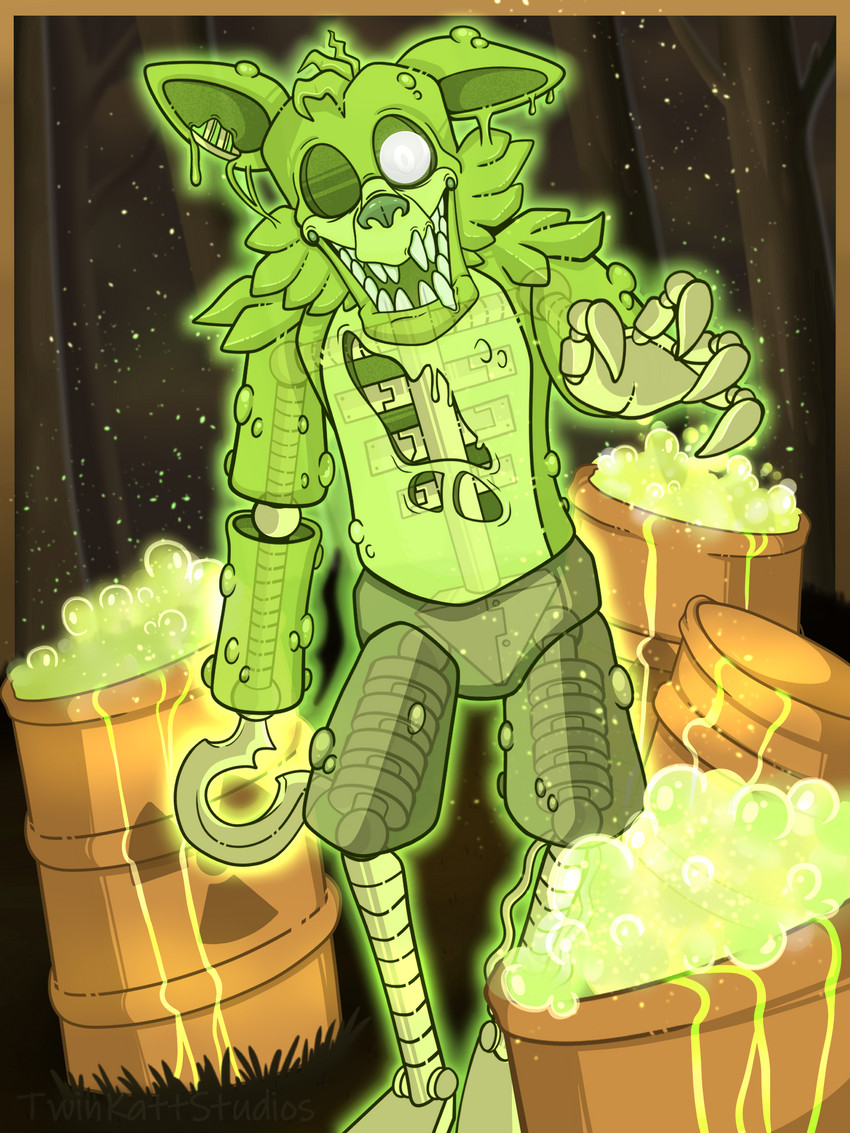 1_eye anthro bottomwear claws clothed clothing exposed_endoskeleton fur green_body green_ears green_fur green_hair green_nose grey_sclera hair hazard_symbol hook hook_hand machine male metal metallic metallic_body multicolored_body notched_ear open_mouth pirate pseudo_clothing radiation_symbol radioactive radioactive_fur radioactive_waste raised_arm reaching reaching_out reaching_towards_viewer robotic_hand robotic_leg robotic_legs sharp_teeth short_hair shorts smile solo soulless_eyes standing symbol teeth topless topless_anthro topless_male torn_body translucent translucent_body two_tone_body white_eyes wide_eyed twinkattstudios five_nights_at_freddy's five_nights_at_freddy's_ar scottgames foxy_(fnaf) radioactive_foxy_(fnaf) animatronic canid canine fox mammal robot 2020 3:4 absurd_res hi_res