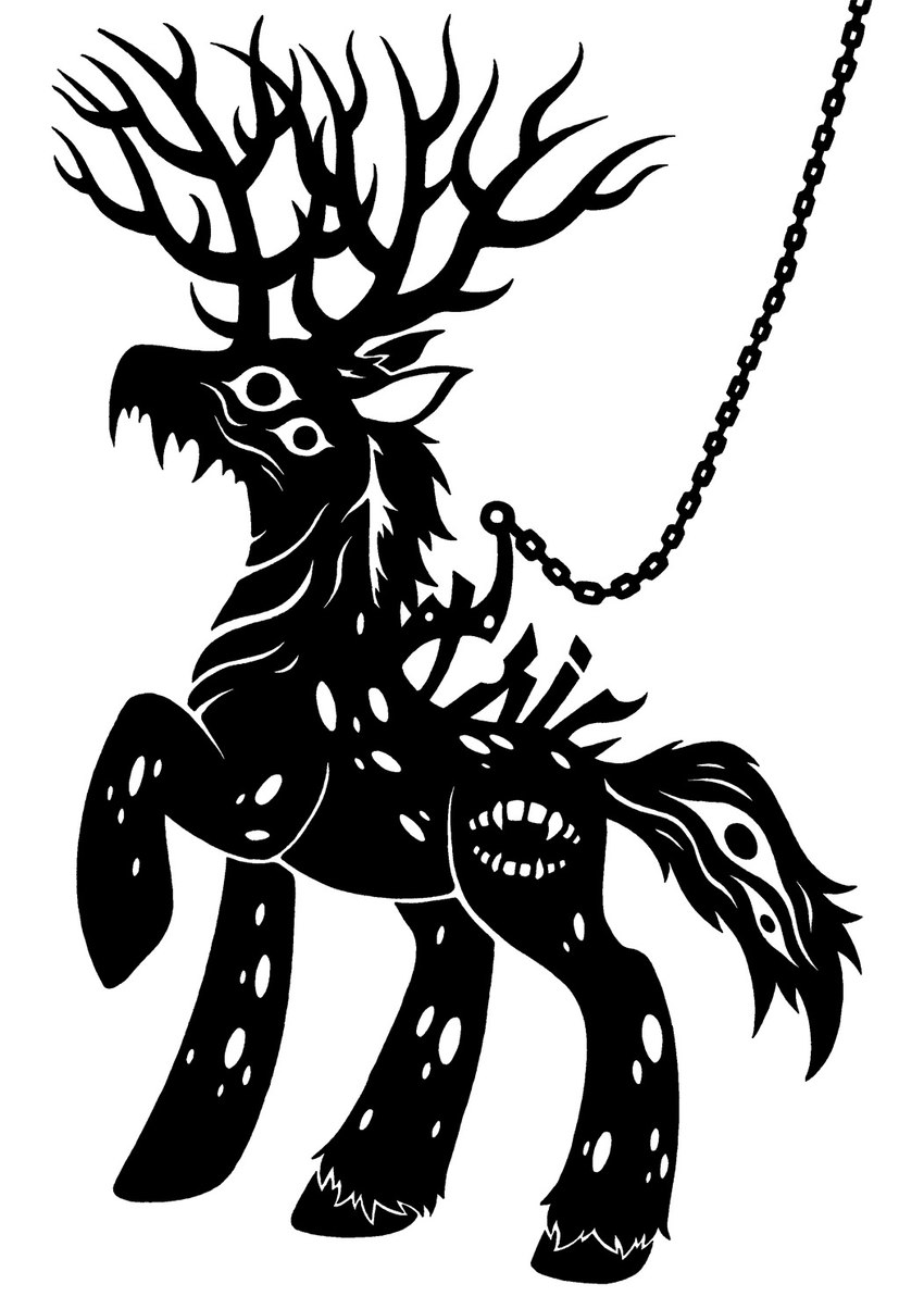 antlers chain fangs feral fetlocks hook hook_on_chain hooves horn impalement male mane ponification quadruped raised_hoof side_view silhouette simple_background solo tail_eye teeth unguligrade white_background sunnyclockwork hasbro my_little_pony scp_foundation scp-2317-k equid equine horse mammal pony 2015 black_and_white digital_drawing_(artwork) digital_media_(artwork) hi_res monochrome