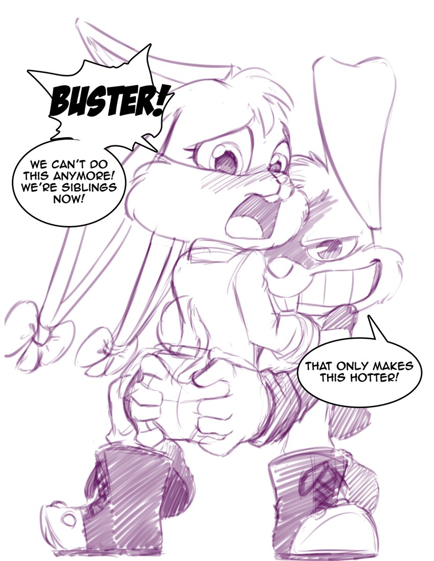 anthro blush butt butt_grab duo female grabbing_both_cheeks grim hand_on_butt implied_incest male male/female text young silent-sid_1992 tiny_toon_adventures tiny_toons_looniversity warner_brothers babs_bunny buster_bunny lagomorph leporid mammal rabbit english_text hi_res sketch brother_(lore) brother_and_sister_(lore) incest_(lore) sibling_(lore) sister_(lore)