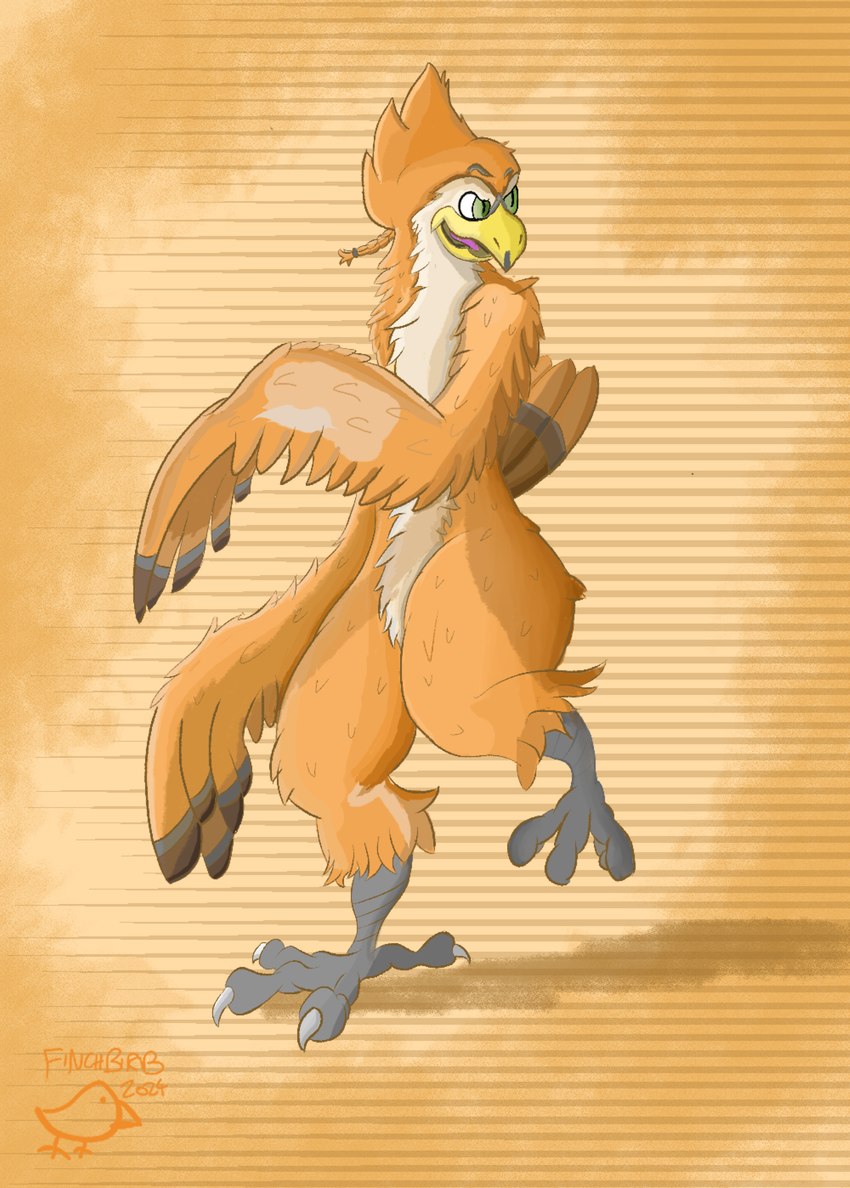 anthro beak feathered_wings feathers male nude orange_body orange_feathers standing tail tail_feathers wings yellow_beak finchbirb accipitrid accipitriform avian bird eagle finch oscine passerine 2024 absurd_res digital_drawing_(artwork) digital_media_(artwork) full-length_portrait hi_res portrait