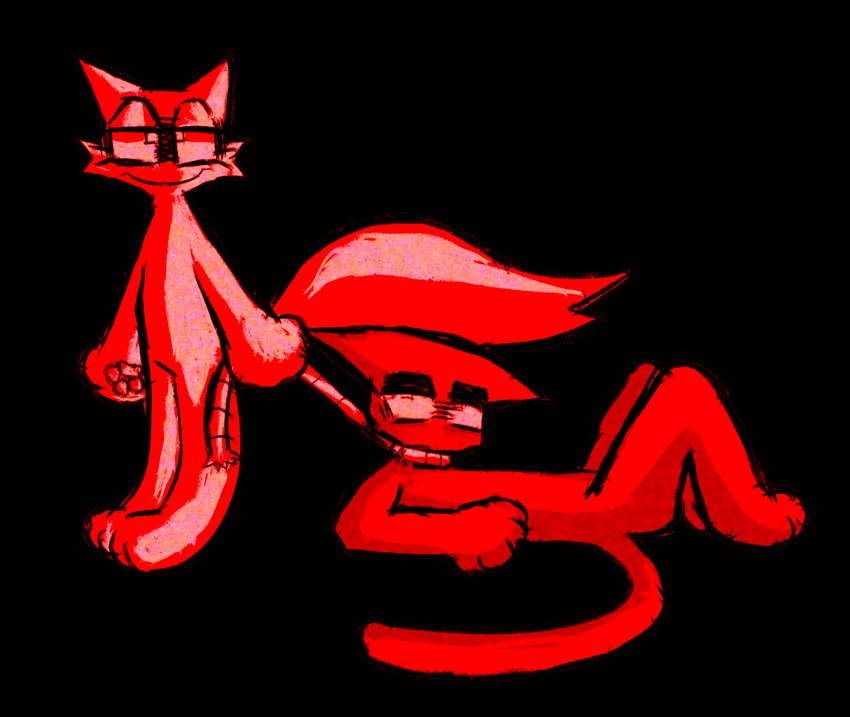 ambiguous_gender anthro duo rope smile conditional_dnp labbit_(artist) incredibox sprunki gray_(sprunki) wenda_(sprunki) domestic_cat felid feline felis mammal black_and_red hi_res