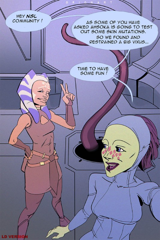 biped body_modification corruption dialogue duo female gesture hand_gesture lekku_(anatomy) not_furry speech_bubble tentacles text v_sign orionart clone_wars star_wars ahsoka_tano barriss_offee alien alien_humanoid humanoid mirialan togruta 2019 digital_media_(artwork) english_text hi_res