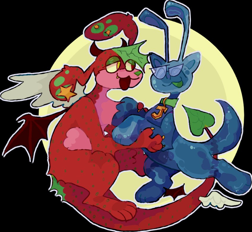 ambiguous_gender anthro blue_body duo feral fur open_mouth open_smile red_body red_fur smile guncht neopets aisha_(neopets) jelly_neopet mammal neopet_(species) zafara_(neopets) alpha_channel