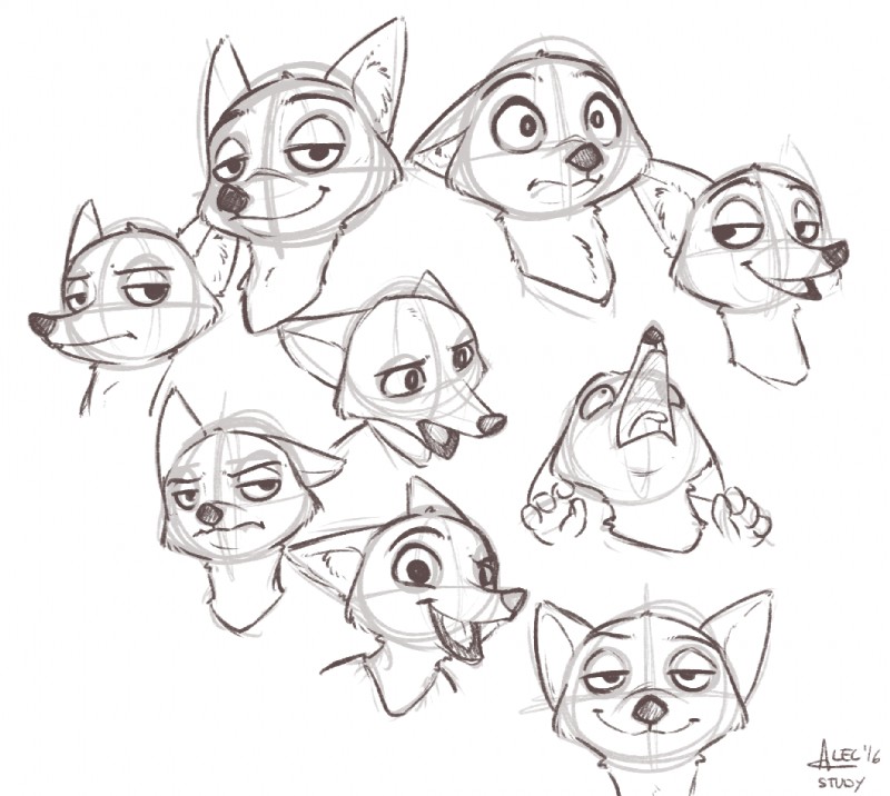 anthro looking_at_viewer male simple_background solo alec8ter conditional_dnp disney zootopia nick_wilde canid canine fox mammal red_fox true_fox 2016 black_and_white monochrome signature sketch sketch_page