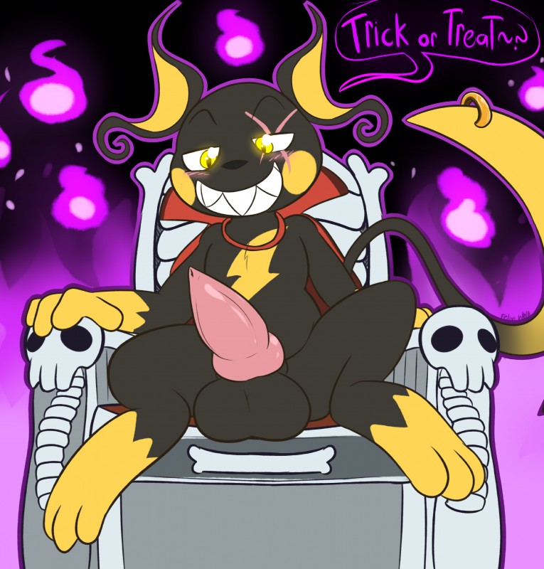 alternate_color animal_genitalia animal_penis balls big_balls canine_genitalia canine_penis chair furniture genitals knot looking_at_viewer male penis piercing solo throne felino nintendo pokemon fan_character negachu generation_1_pokemon pokemon_(species) raichu 2018 absurd_res hi_res