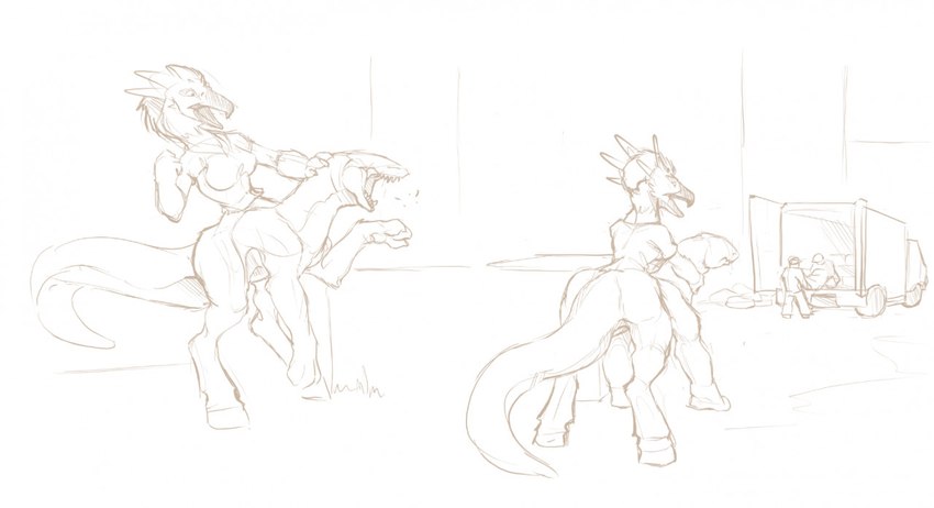 2_heads beak body_takeover breasts clothing female group hooves horn multi_head paws transformation transformation_sequence uglyshadow avian chimera equid equine human mammal monster reptile scalie taur monochrome sequence sketch