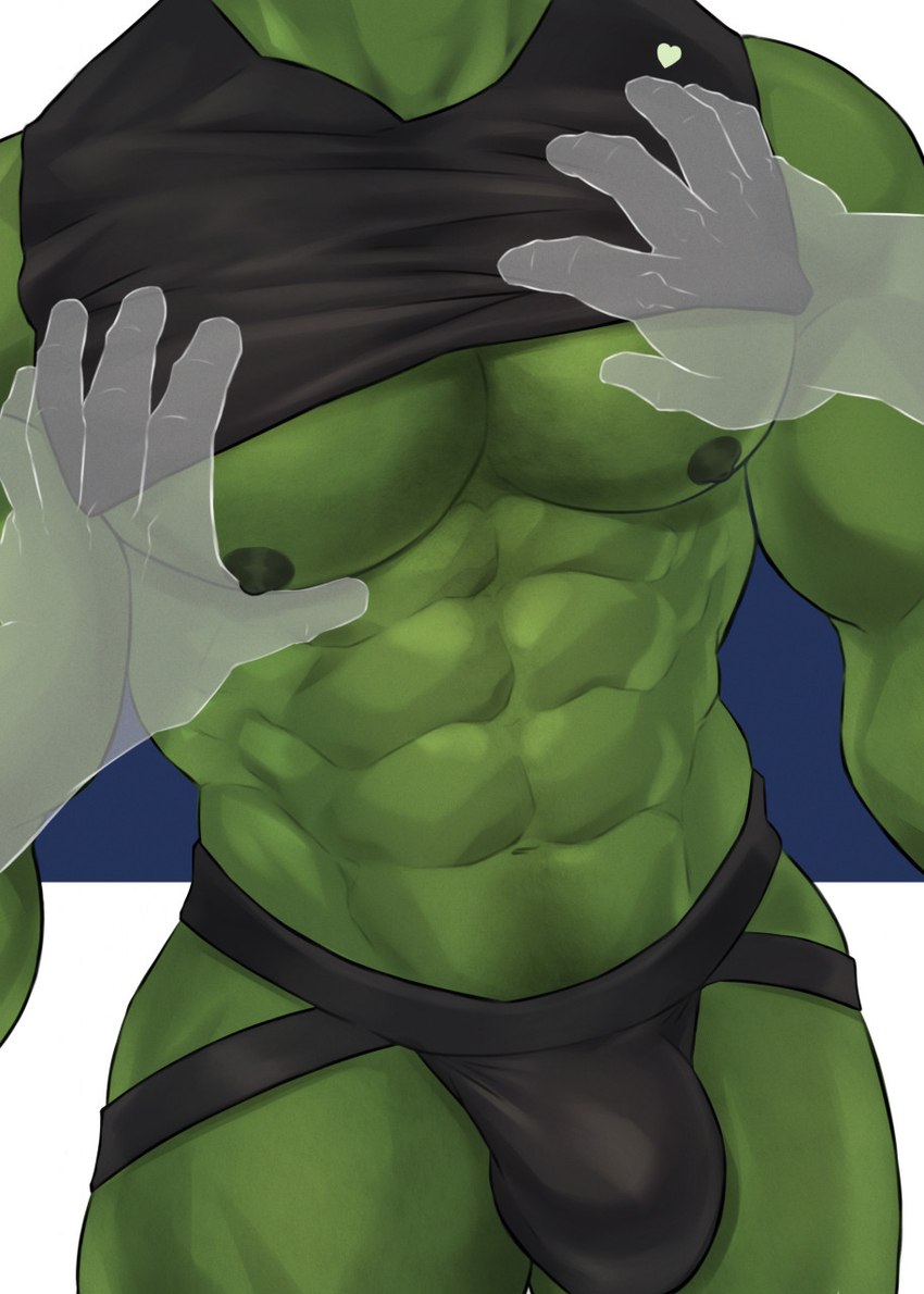 abs black_clothing bulge clothed clothing green_body green_skin jockstrap male muscular muscular_humanoid muscular_male nipples not_furry pecs shirt solo tank_top topwear underwear rsotart humanoid orc hi_res