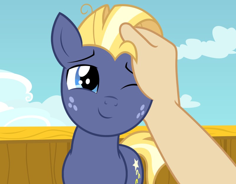 5_fingers blue_eyes cutie_mark duo fingers freckles male one_eye_closed petting badumsquish friendship_is_magic hasbro my_little_pony star_tracker_(mlp) equid equine horse mammal pony 2019 hi_res