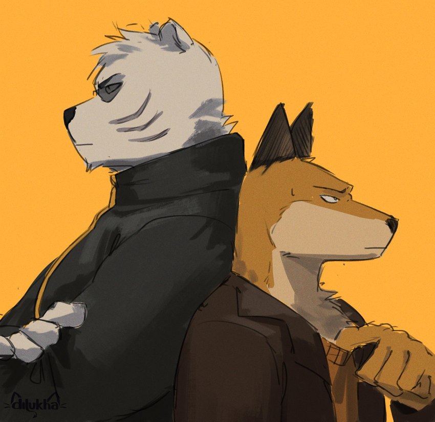 anthro duo eyewear facial_scar fur male male/male scar sunglasses white_body white_fur nyaalgebra odd_taxi fuyuki_yamamoto_(odd_taxi) sekiguchi_(odd_taxi) bear canid canine fox mammal polar_bear ursine colored hi_res