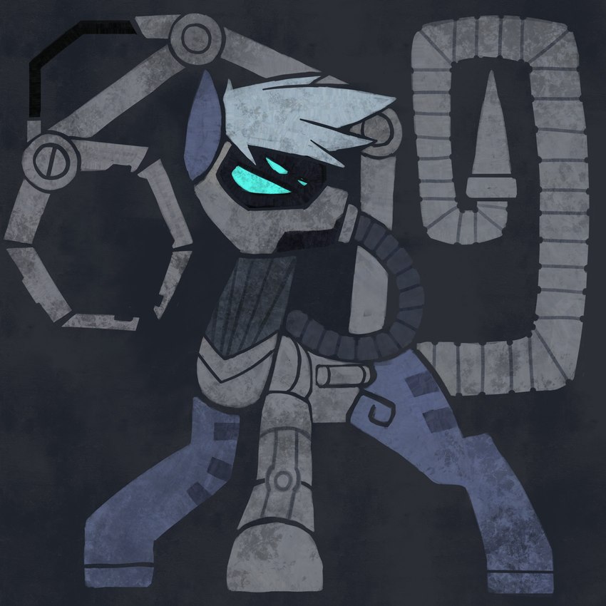 ambiguous_gender blue_body blue_eyes blue_fur claws cybernetics feral fur gas_mask grey_background machine mane mask mechanical_limb mechanical_tail minimalist simple_background white_mane blvckmagic capcom hasbro monster_hunter my_little_pony warhammer_(franchise) warhammer_40000 fan_character gear_works_(oc) cyborg equid equine horse mammal pony 1:1 absurd_res hi_res