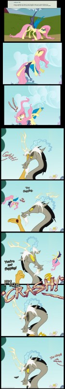 dialogue exclamation_point female text wings grievousfan friendship_is_magic hasbro my_little_pony mythology discord_(mlp) fluttershy_(mlp) equid equine mammal mythological_creature mythological_equine pegasus 2016 absurd_res comic english_text hi_res long_image tall_image