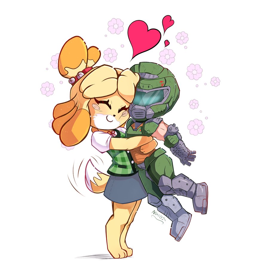 doom slayer and isabelle (animal crossing and etc) created by nin10ja