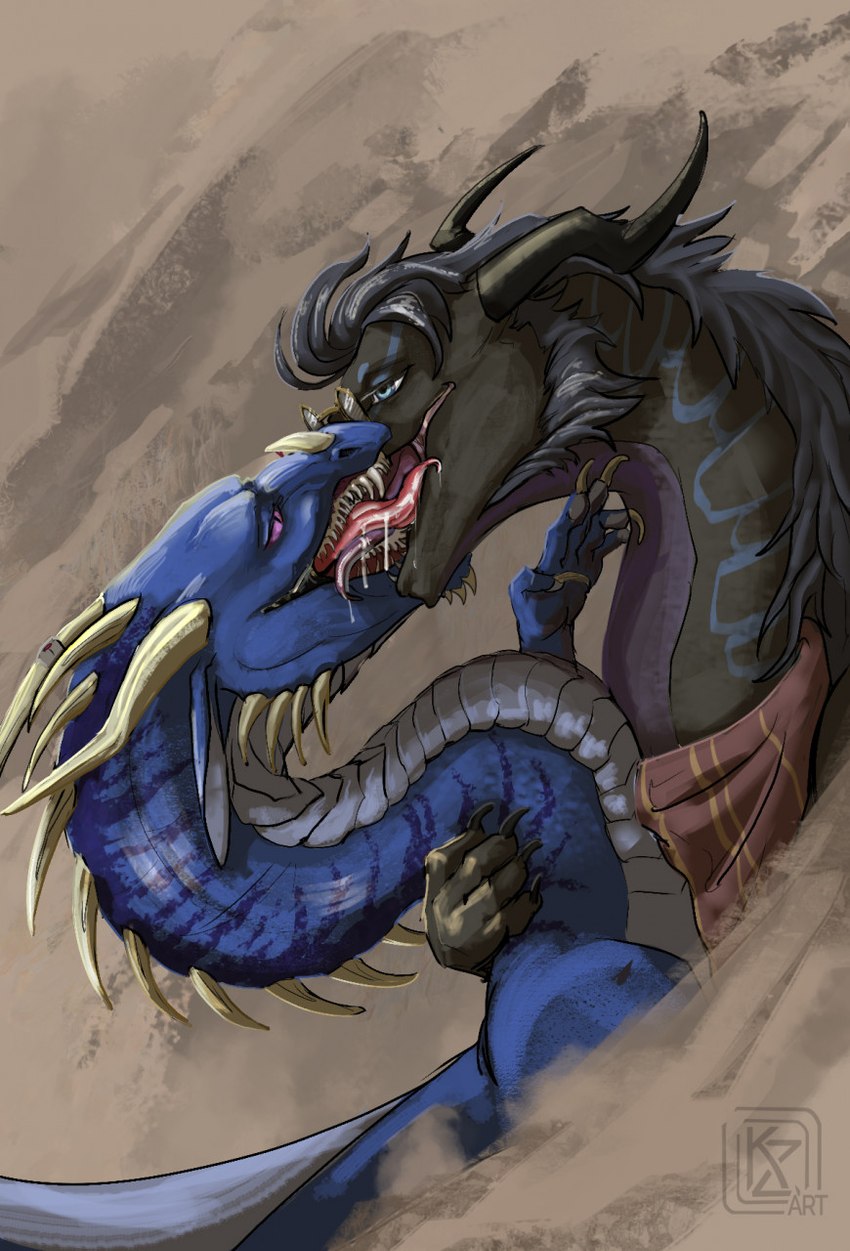 countershading eyewear feral feral_on_feral french_kissing glasses horn kissing scales sharp_teeth teeth ketzal_nor_omen european_mythology mythology dragon mythological_creature mythological_scalie scalie western_dragon 2022 hi_res