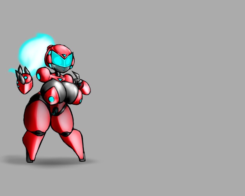 big_breasts black_body breasts cleavage clothed clothing female huge_breasts machine multicolored_body red_body simple_background solo standing thick_thighs visor wide_hips beepunz ela humanoid robot robot_humanoid 5:4