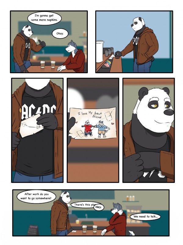 anthro clothing dialogue fur hoodie male text topwear yellow_eyes rain-yatsu seattle_fur garret_(rain-yatsu) rainier_(rain-yatsu) bear canid canine canis domestic_dog giant_panda husky mammal nordic_sled_dog spitz 2017 3:4 comic english_text hi_res