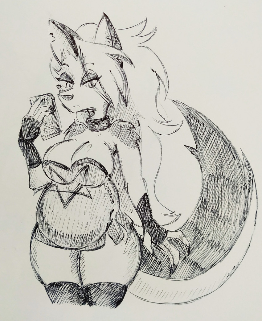 anthro belly big_breasts bottomwear breasts cellphone clothing collar ear_piercing electronics female fingerless_gloves fur gloves hair handwear leggings legwear multicolored_body multicolored_fur notched_ear phone piercing pregnant pregnant_anthro pregnant_female skirt solo spiked_collar spikes thick_thighs two_tone_body two_tone_fur pikapika212 hellaverse helluva_boss mythology loona_(helluva_boss) canid canid_demon canine demon hellhound mammal mythological_canine mythological_creature 2024 hi_res monochrome sketch traditional_media_(artwork)