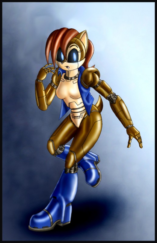 anthro black_border blue_eyes border breasts brown_body clothed clothing eyebrows eyelashes female machine mostly_nude multicolored_body open_mouth solo tan_body zeiram0034 archie_comics sega sonic_the_hedgehog_(archie) sonic_the_hedgehog_(comics) sonic_the_hedgehog_(series) sally_acorn chipmunk ground_squirrel mammal robot rodent sciurid hi_res