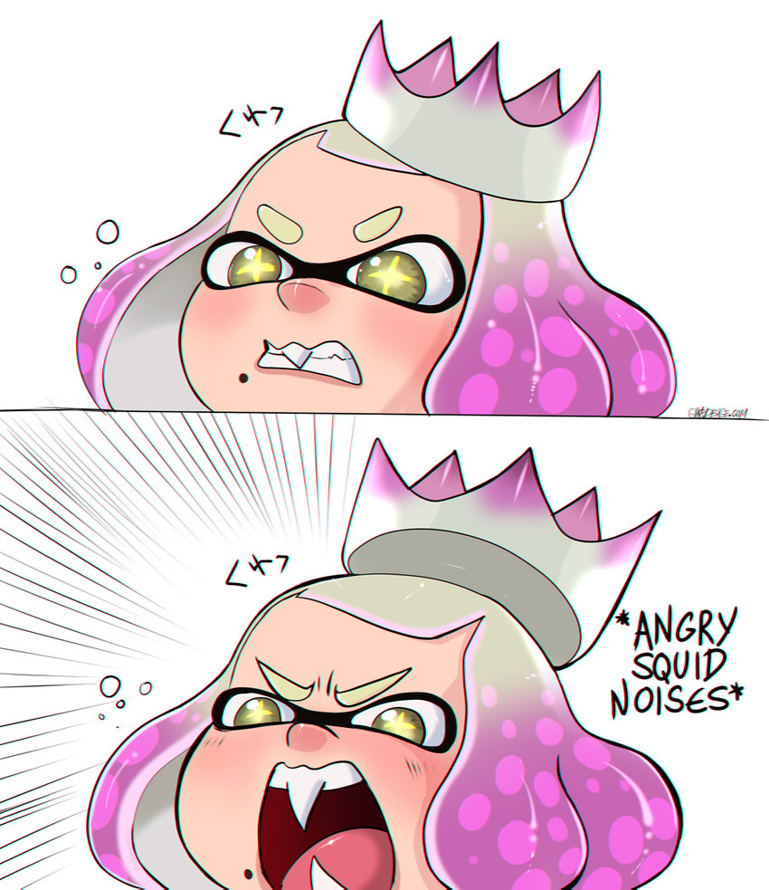 angry bearing_fangs crown fangs female hair headgear markings mole_(marking) multi-word_onomatopoeia onomatopoeia open_mouth pseudo_hair sharp_teeth short_hair simple_background solo sound_effects teeth tentacle_hair tentacles text yellow_eyes shadman angry_noises nintendo splatoon pearl_(splatoon) animal_humanoid cephalopod cephalopod_humanoid humanoid inkling marine marine_humanoid mollusk mollusk_humanoid 2017 english_text japanese_text meme reaction_image