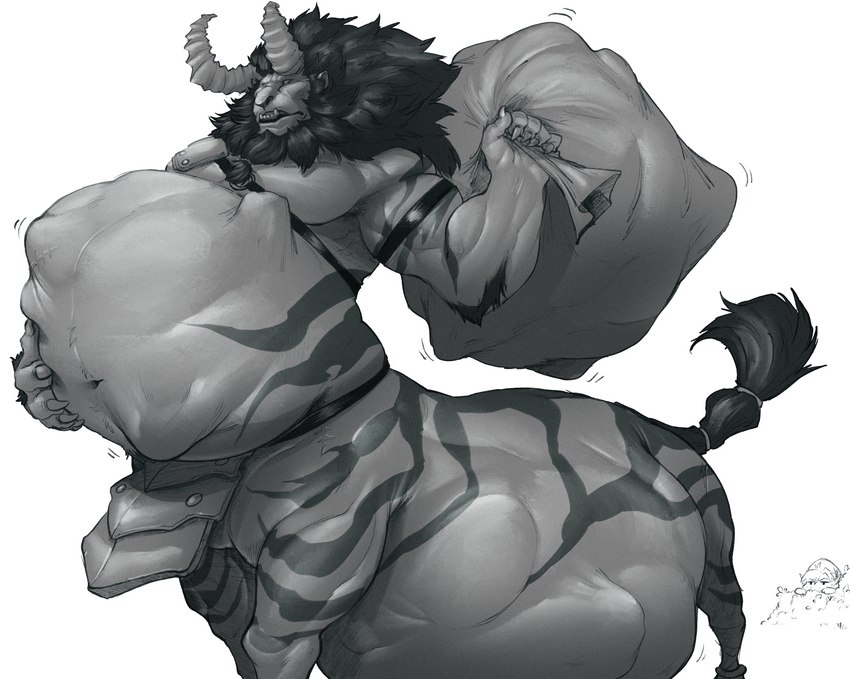 belly big_belly holding_belly huge_belly hyper hyper_belly male male_pred muscular solo struggling struggling_prey unseen_prey vore unknown_artist nintendo the_legend_of_zelda equid equid_taur lynel mammal mammal_taur taur absurd_res hi_res huge_filesize monochrome