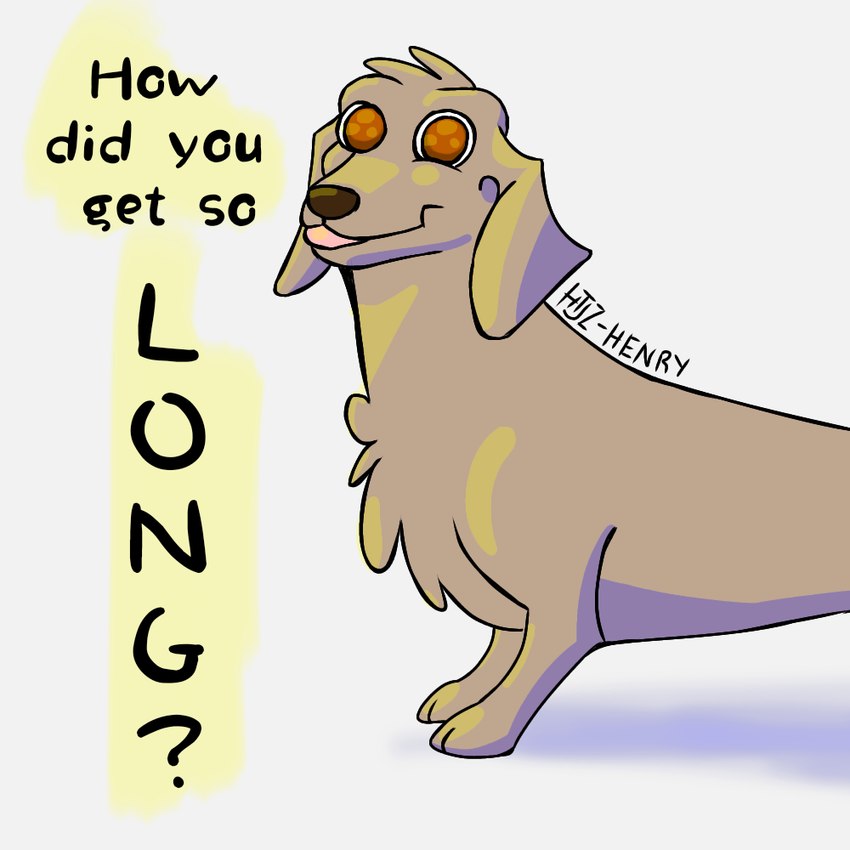 anthro floppy_ears male question question_mark short_legs simple_background solo text tongue tongue_out htjz-jhon canid canine canis dachshund domestic_dog hunting_dog mammal 1:1 shaded simple_shading