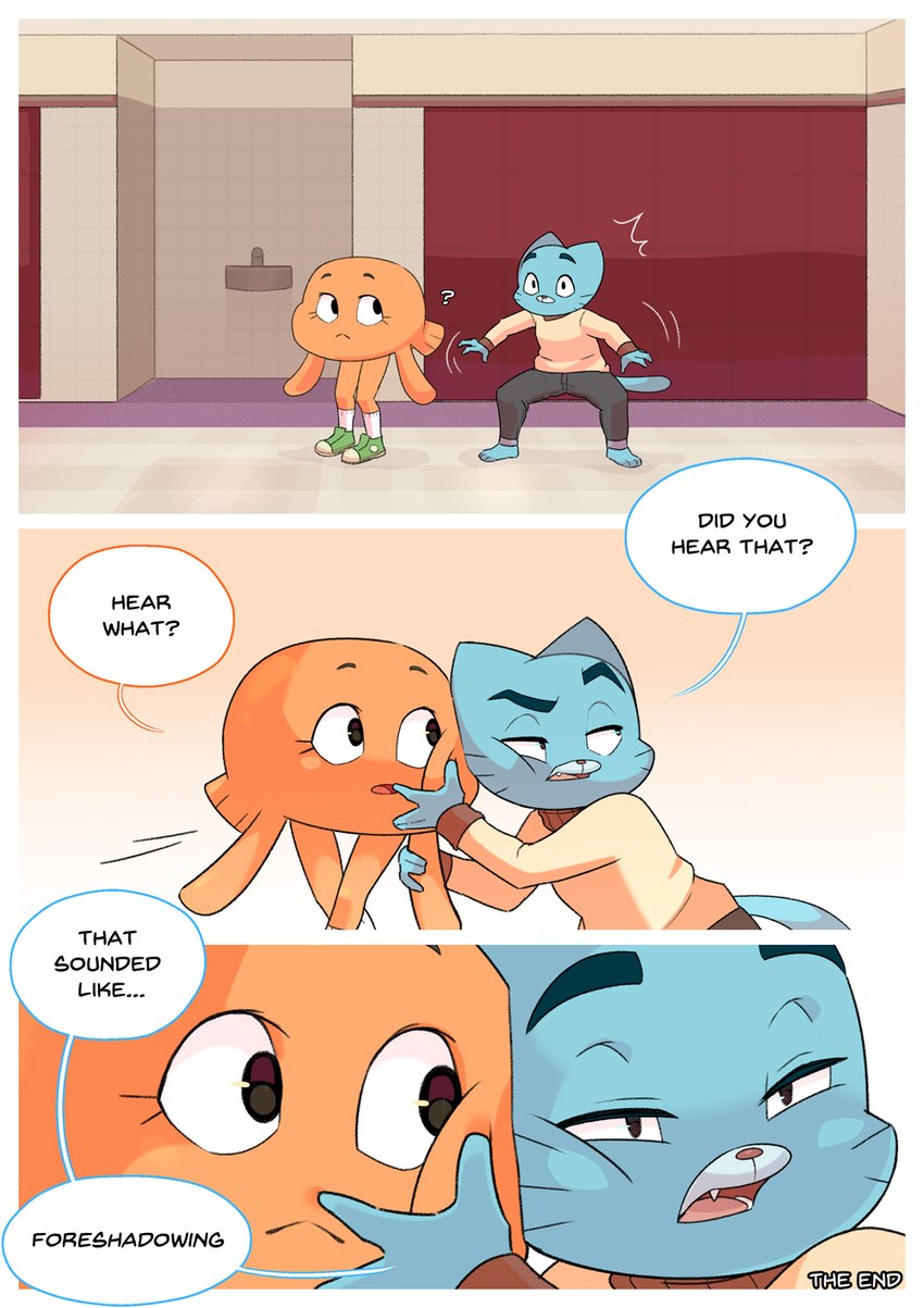 dialogue inside locker male school text threek cartoon_network the_amazing_world_of_gumball darwin_watterson gumball_watterson domestic_cat felid feline felis fish mammal marine comic english_text hi_res