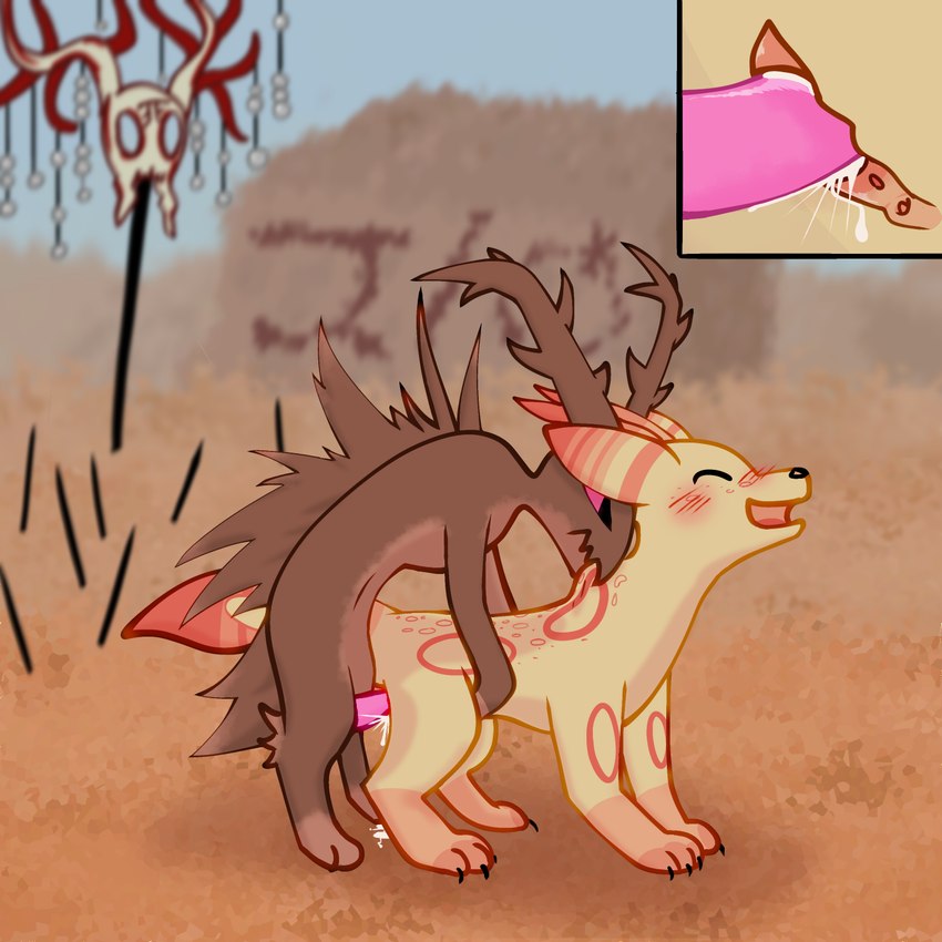 bite blush bodily_fluids bribery_with_sex brown_body brown_countershading brown_fur brown_paws claws clitoris countershading cum cum_from_pussy cum_in_pussy cum_inside cum_on_ground doggystyle duo female feral from_behind_position fur gem genital_fluids genital_shot genitals graffiti grey_sky hip_grab leaking_cum leaking_pussy looking_pleasured male male/female markings melee_weapon open_mouth open_smile orange_paws pearl_(gem) penis pink_sclera polearm pussy ring_(marking) scavenger_toll scruff_bite sex sky smile spear striped_ears tail tail_aside tan_body toe_claws weapon pinkmink akupara_games rain_world videocult the_unbound_(neoncityrain) scavenger_(rain_world) slugcat 1:1 hi_res shaded trans_(lore) trans_man_(lore)