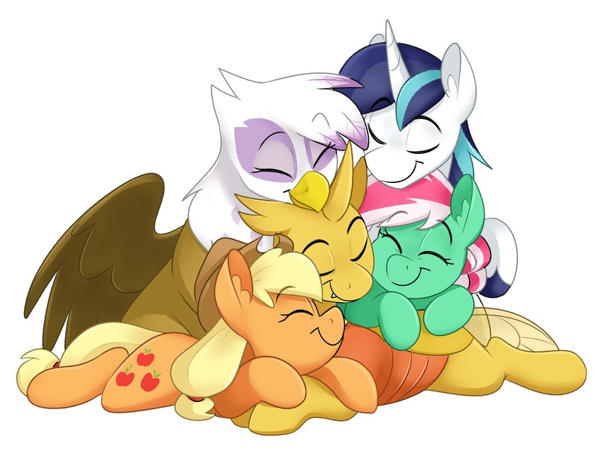applejack, fan character, gilda, ren the changeling, and shining armor (friendship is magic and etc) created by luximus17