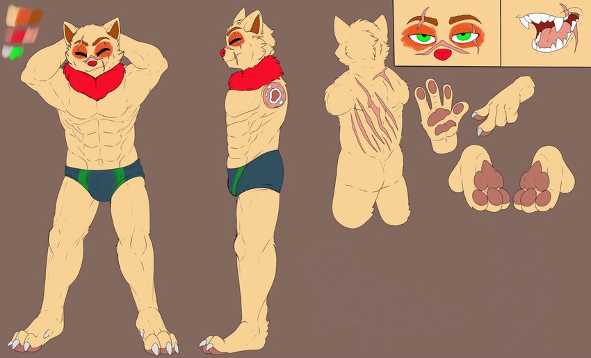 4_fingers 4_toes abs anthro back_scar belly biceps big_deltoids big_muscles big_pecs blue_clothing blue_speedo blue_swimwear brown_body brown_eyebrows brown_face brown_fur brown_inner_ear brown_markings brown_spots butt cheek_tuft claws closed_smile clothed clothed_anthro clothed_male clothing color_swatch deltoids dewclaw digitigrade ear_tuft eyebrow_scar eyebrows eyes_closed facial_markings facial_scar facial_tuft feet fingers front_view fur gore green_clothing green_eyes green_speedo green_swimwear gums half-closed_eyes hands_above_head hands_behind_head happy head_markings head_tuft humanoid_hands leg_tuft looking_at_viewer looking_forward male male_anthro manly markings mouth_closed mouth_scar multicolored_body multicolored_fur muscular muscular_anthro muscular_male narrowed_eyes navel nude_anthro nude_male obliques pawpads pecs pink_gums pink_mouth pink_pawpads pink_tongue quads red_neckwear red_nose scar serratus sharp_teeth side_view smile solo speedo spots swimwear tan_arms tan_back tan_belly tan_body tan_butt tan_chest tan_ears tan_face tan_feet tan_fur tan_legs tan_neck tan_toes teeth toes tongue topless topless_anthro topless_male triceps tuft two_tone_body two_tone_face two_tone_fur two_tone_speedo white_claws heyimteedo league_of_legends riot_games tencent teemo_(lol) mammal yordle 2017 colored digital_media_(artwork) flat_colors hi_res model_sheet