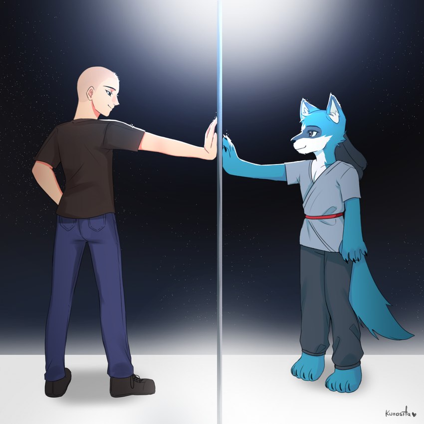 anthro bald claws clothing light male mirror solo star tail kurosita nintendo pokemon husky_lucario generation_4_pokemon human lucario mammal pokemon_(species) 1:1 hi_res