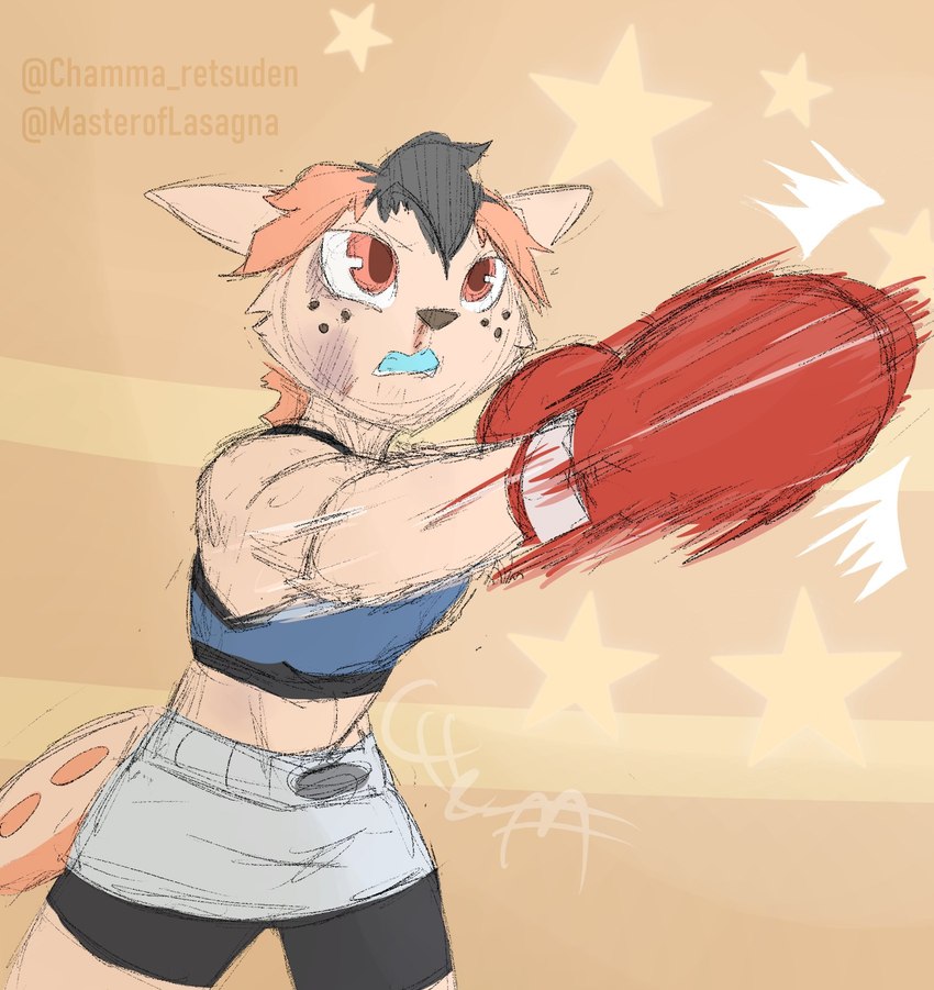 anthro beaten_up blood bodily_fluids boxing boxing_attire boxing_gloves clothing female fighting_ring handwear nosebleed punch solo sport chamma_retsuden masteroflasagna olletta macropod mammal marsupial wallaby hi_res