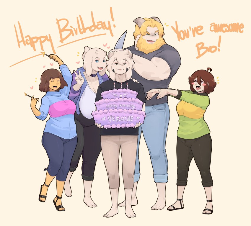 asgore dreemurr, asriel dreemurr, chara, frisk, and toriel (undertale (series) and etc) created by cumbread