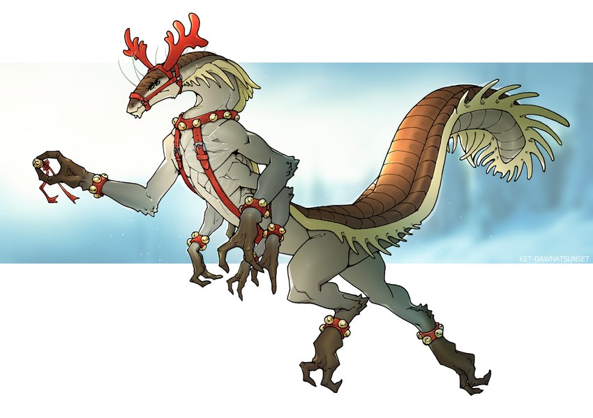 4_eyes 6_arms anthro antlers bell bell_collar brown_body brown_skin christmas_clothing clothing collar gloves_(marking) harness holidays horn jingle_bell jingle_bell_collar leg_markings long_neck male markings multi_arm multi_eye multi_limb red_antlers red_harness reindeer_antlers reindeer_costume running socks_(marking) solo striped_markings stripes tail tan_body tan_skin teal_eyes thick_neck thick_tail white_stripes ket-dawnatsunset christmas paradox_interactive stellaris alien arthropod arthropoid_(stellaris) arthropoid_5 insect hi_res mixed_media widescreen