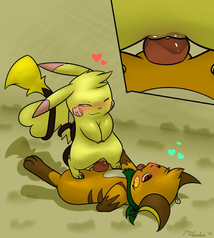 ;3 blush bodily_fluids cleft_tail clitoris duo entwined_tails erection female female_penetrated feral fur genital_fluids genitals hair happy happy_sex heart_symbol male male/female male_penetrating male_penetrating_female one_eye_closed open_mouth penetration penile penile_penetration penis penis_in_pussy pussy sex smile spread_legs spreading tail tail_coil thick_thighs tongue tongue_out vaginal vaginal_fluids vaginal_penetration wide_hips wink yellow_body yellow_fur milachu92 nintendo pokemon fan_character milachu zarro_(zarro_the_raichu) generation_1_pokemon pikachu pokemon_(species) raichu 2019 hi_res