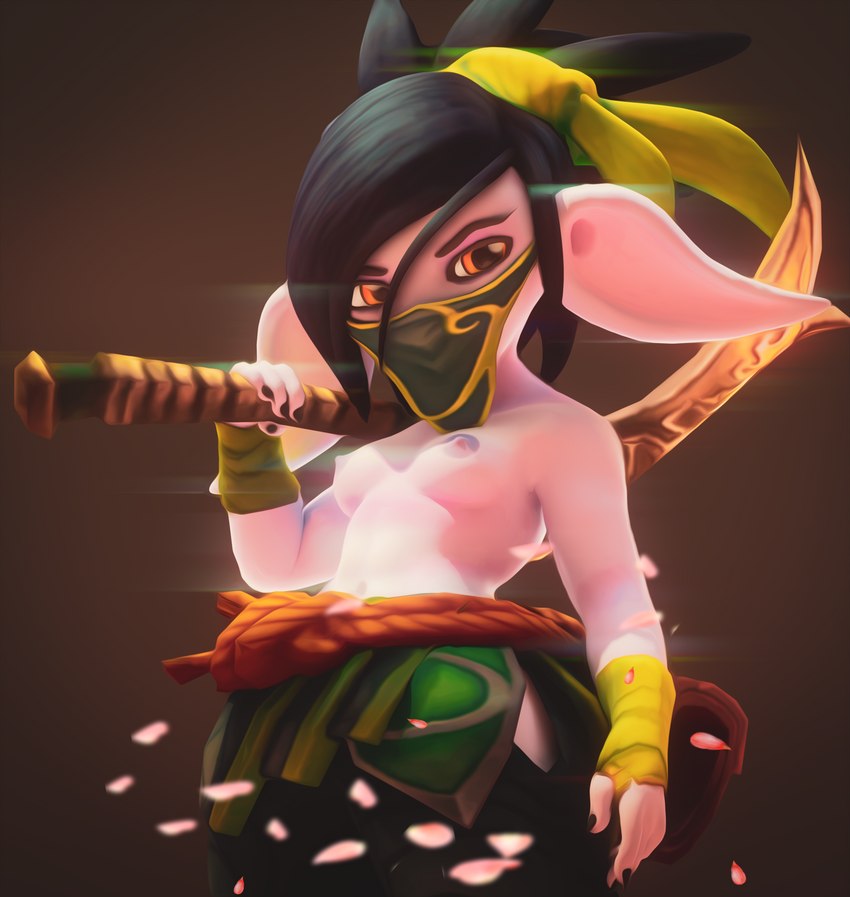 alternate_species anthro black_hair breasts clothed clothing costume female hair humanoid_pointy_ears ninja nipples pointy_ears purple_body solo warrior weapon teemoty league_of_legends riot_games tencent akali_(lol) humanoid yordle 3d_(artwork) absurd_res digital_media_(artwork) hi_res