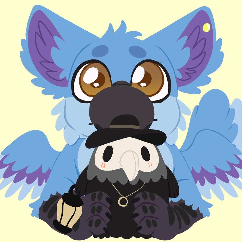 ambiguous_gender anthro big_ears ear_piercing holding_object holding_plushie piercing plague_doctor pleading_eyes plushie solo wuta-tumaki mythology kath_(kathgryph) avian gryphon mythological_avian mythological_creature 1:1 hi_res