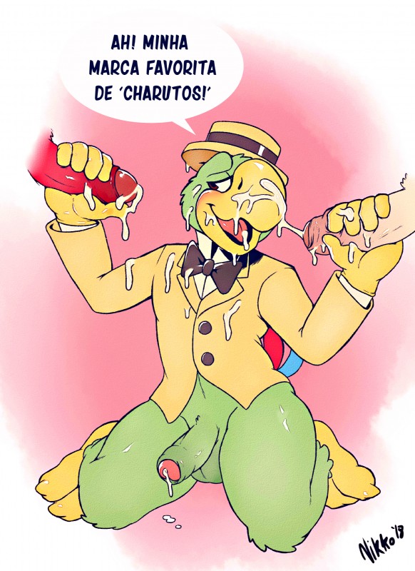 anthro anthro_on_anthro balls beak blush bodily_fluids bottomless bow_tie bukkake clothed clothing cum cum_everywhere cum_in_mouth cum_inside cum_on_beak cum_on_face cum_on_hand cum_on_hat cum_on_own_penis cum_on_penis cum_on_self cum_on_shirt dialogue disembodied_penis dripping eyebrows feathers foreskin genital_fluids genitals gloves green_body green_feathers group half-closed_eyes handjob handwear hat headgear headwear kneeling male male/male messy mostly_nude narrowed_eyes open_mouth penile penis precum precum_drip precum_on_ground raised_eyebrows sex simple_background solo_focus text thick_thighs tongue topwear vest captain_nikko disney the_three_caballeros donald_duck jose_carioca panchito_pistoles avian bird parrot 2018 absurd_res hi_res portuguese_text signature translated